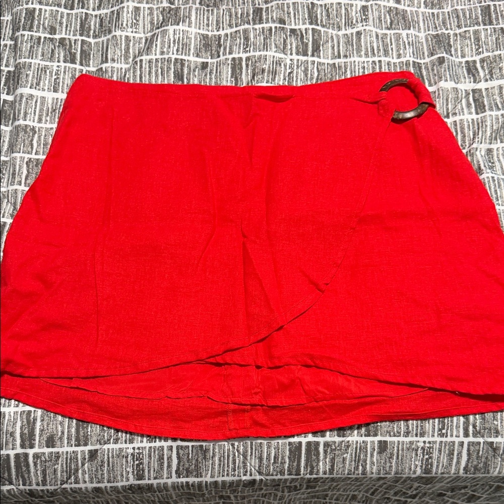 Red Mini Skirt with Buckle Detail